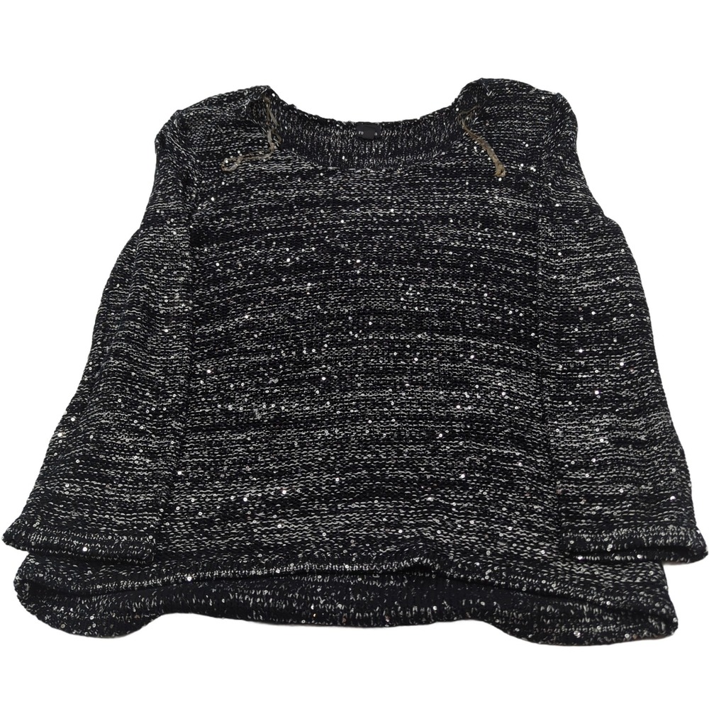Rafaella Womens XL Black White Sequin Knit Sweater Long Sleeve Scoop Neck Top